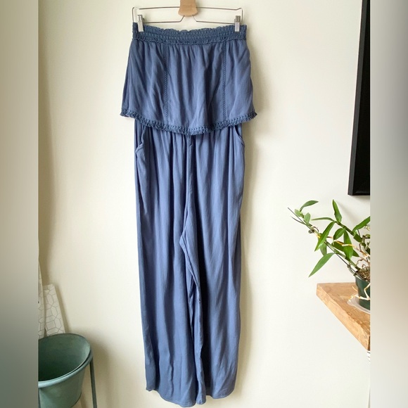 Aerie dusty blue strapless flowy jumpsuit - Picture 5 of 16